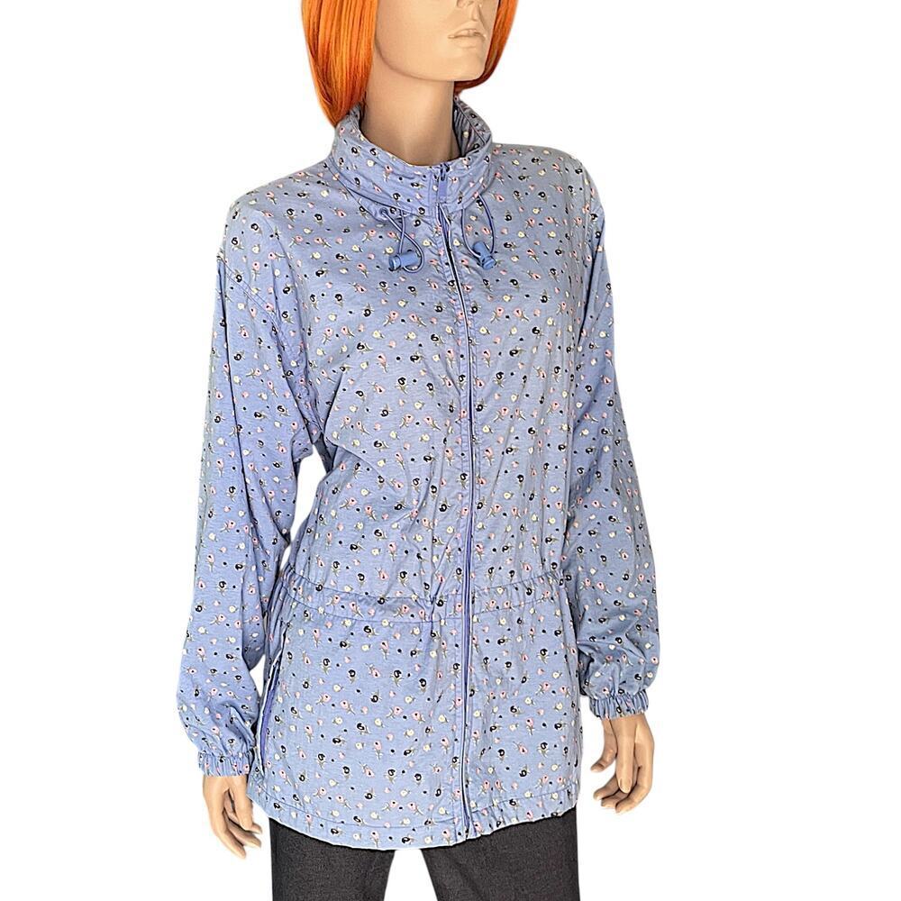 Vintage Northern Reflections Size Med Blue Floral Rain Jacket Hood Windbreaker